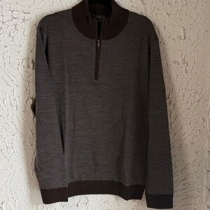 Brooks Brothers Dark Brown Zip-Up Sweater 100% Merino Wool